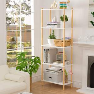 Étagère ouverte moderne, étagère de rangement autoportante, présentoir multifonctionnel, bibliothèque en bambou à 5 niveaux - Product Image 5