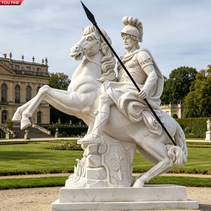 YOUFINE Estatua de Caballo y Hombre a Tamaño Real Tallada a Mano en Mármol Blanco, Escultura Personalizada de Jinete Romano para Decoración de Jardín o Palacio - Product Image 1