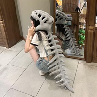 Cadeau de monstre d'Halloween, taille réelle, peluche en coton PP super doux, squelette de dinosaure en os, poupées en peluche, masque, accessoires de tête
