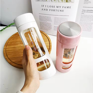 Mug de voyage à double paroi en verre de haute qualité avec infuseur à thé, séparation eau/thé, design mignon, unisexe, randonnée, logo personnalisé, portable - Product Image 2