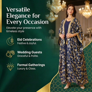 Conjunto de Dos Piezas de Kaftán Abierto de Chifón Azul Oscuro para la Noche - Product Image 4