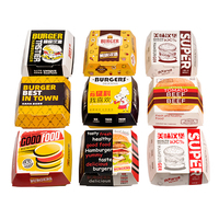 Série de boîtes d'emballage en papier jetables personnalisées pour la restauration rapide à emporter : Boîte à burger, hot-dog, sushi, frites, ailes de poulet avec gaufrage
