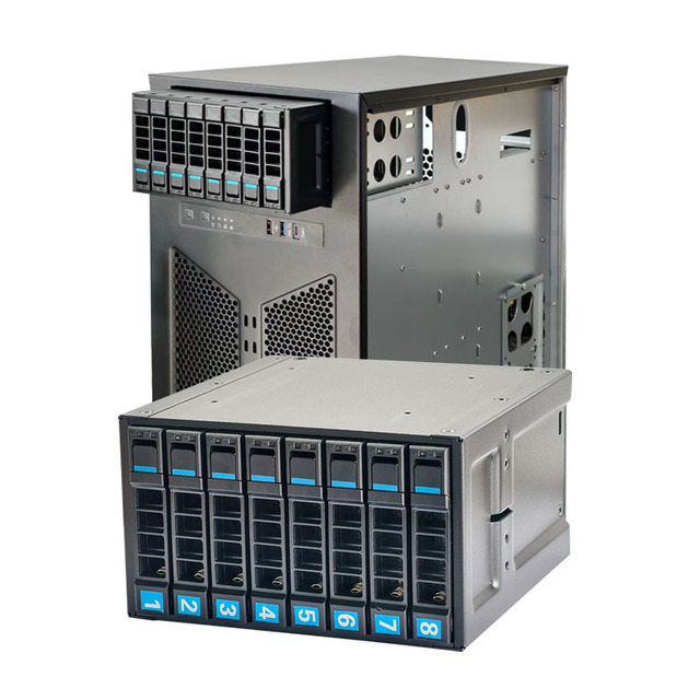 8Bay U.2 NVMe 8643-8i HDD Module Chassis with 2 Optical Drive Bays Hot-Swap and Backplane Hard Drive Cage With Fans in Stock