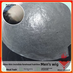 Perruque ultra-fine pour hommes, tissée à la main, avec frange frontale invisible, <span class=keywords><strong>cheveux</strong></span> courts dégradés, volume Zhejiang - Product Image 2