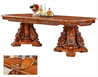 Table à manger en bois de style européen avec marbre, détails sculptés en bois massif, extensible, pour villas et hôtels