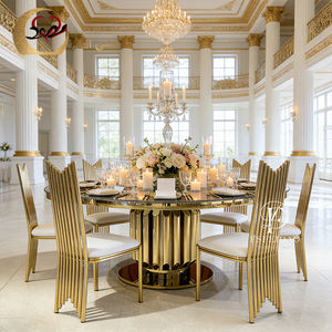 Ensemble de table à manger ronde moderne en acier inoxydable avec cadre doré pour la maison, l'hôtel, l'appartement, l'extérieur, meubles de salle à manger personnalisables - Product Image 4