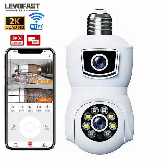 LEVOFAST Light Bulb Network Camera 2+2MP PTZ CCTV Wireless Wifi Camera High Resolution 4MP Indoor Camera