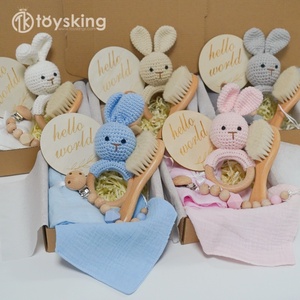 Bộ quà tặng đồ chơi mềm mại cho bé - Đồ chơi thú nhồi bông bằng cotton beech dễ thương kèm băng đô & khăn turban, 9 món dành cho bé 0-12 tháng (Trực tiếp từ nhà máy) - Product Image 1