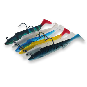 YJAquahunter Leurre souple anguille 15cm 30g avec hameçon tête plombée queue en T, leurre pour bar, appât de fond, leurre de pêche artificiel, lot de 5 - Product Image 1