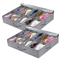 Organisateur de rangement pour chaussures sous le lit, personnalisé, gris foncé, style américain, rectangulaire, en toile pliable, multifonctionnel, brillant, avec couvercle transparent, 65L