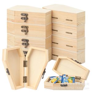 Caja de dulces con forma de ataúd, caja de almacenamiento de madera, caja de embalaje de regalo apilable de madera de pino, caja decorativa de Halloween - Product Image 1