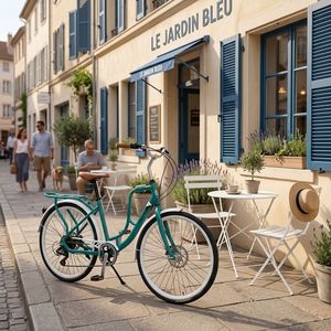 Nouveau vélo <span class=keywords><strong>de</strong></span> ville rétro pour femmes <span class=keywords><strong>de</strong></span> 26 pouces avec cadre bleu à enjambement bas, pneus <span class=keywords><strong>de</strong></span> 2,5 pouces, 7 vitesses, porte-bagages arrière intégré, qualité supérieure - Product Image 4