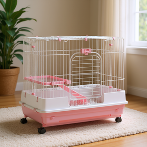 Cage à lapin en plastique rose avec roulettes, plateau amovible, pour petits chiens, utilisation en intérieur - Product Image 2