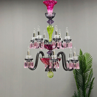 Lustre décoratif en verre torsadé fait main, ornements en verre dégradé rose-vert pour suspension de salon européen