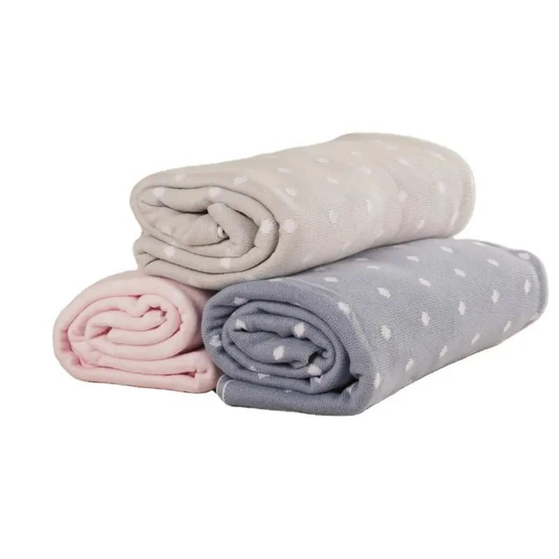 Dots Pattern Reversible Knit Soft Touch Natural Breathable 100% GOTS certified Organic Cotton Baby Blanket