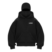 Cagoule unisexe d'hiver à fermeture éclair intégrale, douce et chaude, coupe oversize, avec logo personnalisé brodé, double capuche, double couche, couleur unie