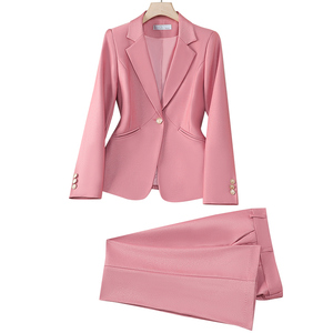 Chaqueta de <span class=keywords><strong>traje</strong></span> rosa con cuello en V <span class=keywords><strong>para</strong></span> <span class=keywords><strong>mujer</strong></span> Otoño Invierno Blazer de viajero profesional pequeño temperamento <span class=keywords><strong>Formal</strong></span> XL monos nueva <span class=keywords><strong>entrevista</strong></span> - Product Image 1