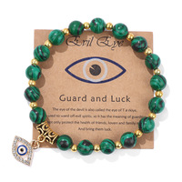 Bracelet perlé rétro en cristal avec perles d'espacement dorées Œil porte-bonheur, Aventurine verte et Lapis Lazuli