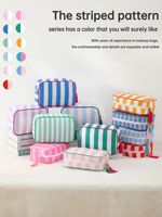 Nouvelle Trousse de Maquillage MELI Rayée en Polyester 7 Pouces Respirante Ultra Légère Tendance Transfrontalière pour Voyage et Usage Quotidien