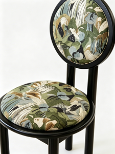 Modern Round Backrest Upholstered Dining Chair, <b>Black</b> Wood <b>Frame</b> Floral Fabric Accent Chair for Living Room Kitchen - Product Image 6