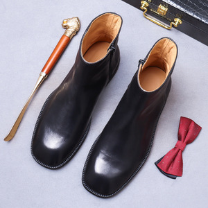 Bottines Chelsea en cuir pleine fleur, style vintage britannique, bottines en cuir véritable pour homme - Product Image 3