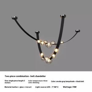 Lustre de salle à manger à <span class=keywords><strong>suspension</strong></span> en cuir au design moderne personnalisé avec globes de <span class=keywords><strong>verre</strong></span> fumé - Product Image 5