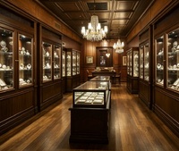 Vitrine de Luxe en Bois Massif Rétro Européen avec Éclairage LED pour Bijoux Haut de Gamme et Objets de Collection