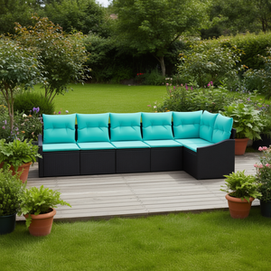 Black And Turquoise Poly <b>Rattan</b> Garden <b>Sofa</b> Set Outdoor Furniture Waterproof Cushions Contemporary Design - Product Image 3