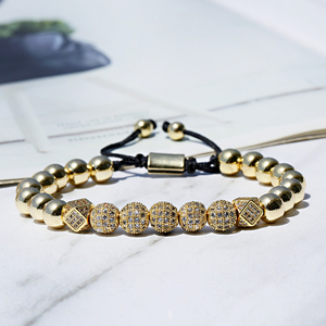 Pulsera de Diseño de Joyería de Lujo de Alta Calidad, Micro Pavé de Circonitas Cúbicas, Corona de Rey, Bola de Oro, Cuentas Carme, Pulsera de Macramé Trenzada - Product Image 4