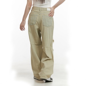 Jeans Baggy Desgastados Color Caqui para Mujer, de Alta Calidad, con Logotipo Personalizado Slvow, Jeans Apilados a la Moda - Product Image 6