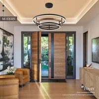 Lustre à 3 anneaux en bois de noyer noir avec LED, luminaire dimmable pour entrée, lustres circulaires