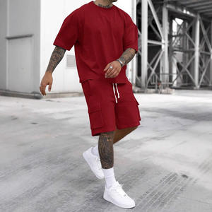 Ensemble de sport décontracté pour <span class=keywords><strong>homme</strong></span>, mode estivale transfrontalière, short à manches courtes, confortable, séchage rapide, couleur unie, deux pièces - Product Image 2