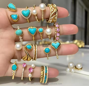 Grosir cincin baja tahan karat wanita zirkon antik perhiasan mode trendi cincin kupu-kupu hati semanggi berlapis emas 18K - Product Image 5