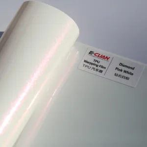 E-CUAN Diamond Car Warping Film Anti Scratch Protection Film Foil Color Shift Vinyl Wrap Diamond Pink White
