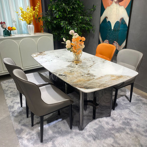 Tavolo <span class=keywords><strong>da</strong></span> <span class=keywords><strong>Pranzo</strong></span> Rettangolare di Lusso in Marmo Italiano Hanyee con Gambe in Acciaio Inossidabile <span class=keywords><strong>per</strong></span> Hotel, Casa, Cucina e Soggiorno - Product Image 1