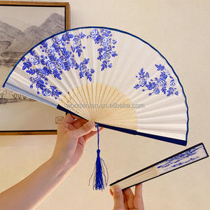 Affascinante Elegante Donna Moderna Fatto a Mano in Bambù di Seta 21cm Pieghevole per Borsa Tascabile Ventilatore con Manica in Tessuto per Danzare Matrimonio - Product Image 1