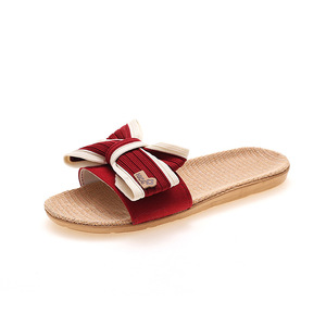 รองเท้าแตะผ้าลินินแบบใหม่ประดับโบว์สำหรับผู้หญิง รองเท้าแตะสำหรับฤดูร้อน รองเท้าแตะใส่ในบ้านและนอกบ้านสำหรับผู้หญิง - Product Image 1