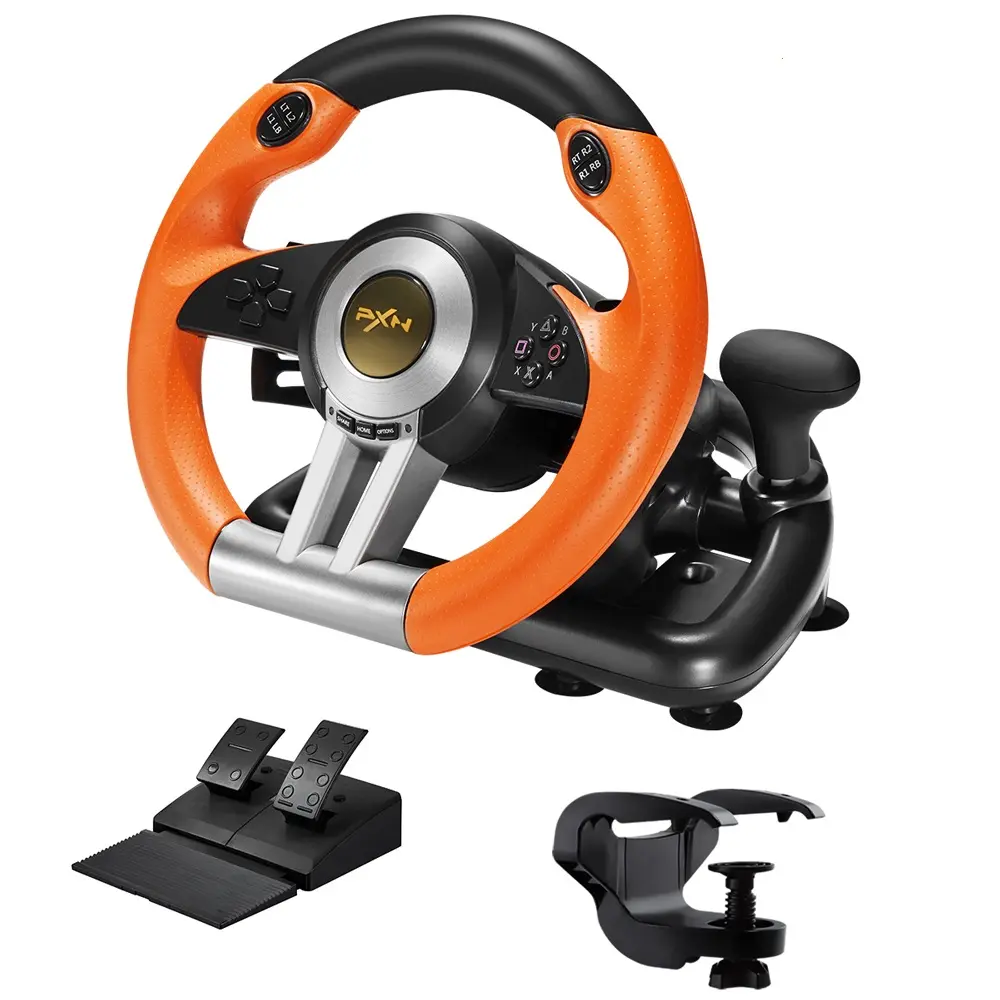 Custom 180 steering angle video game racing gaming steering wheel support for PS3 PS2 PC