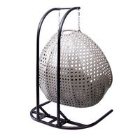 suspendu en métal osier gris moderne 2 pièces en rotin pour l'extérieur du jardin Fauteuil œuf à double balançoire avec support