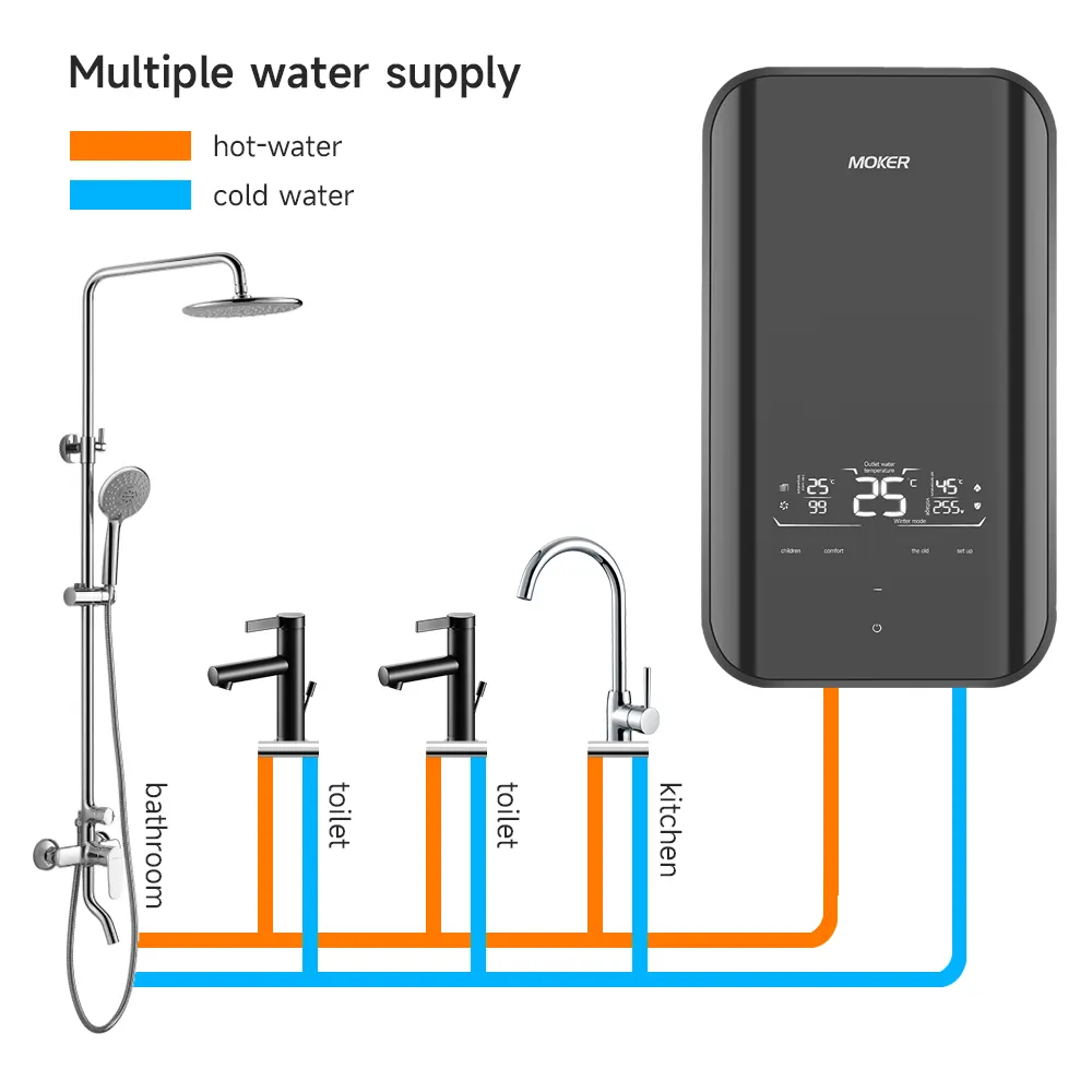 Chuyên Nghiệp 8800W 12KW Tankless Máy Nước Nóng Ngay Lập Tức Điện Geyser Phòng Tắm Nhà Khách Sạn Bồn Rửa Nhà Bếp Nhựa Nhà Ở Vòi Hoa Sen