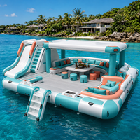 Plateforme flottante gonflable géante avec toboggan, chaise longue, auvent, canapé et table pour parc aquatique – Vente en gros directe usine