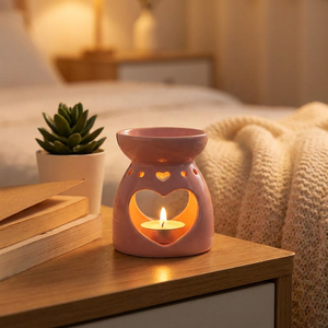 Bruciatore di Oli Essenziali in Ceramica Fatto a Mano con Design a <span class=keywords><strong>Cuore</strong></span> Cavo, Scaldacera per Aromaterapia, Portacandele Tealight per Arredamento Casa - Product Image 5