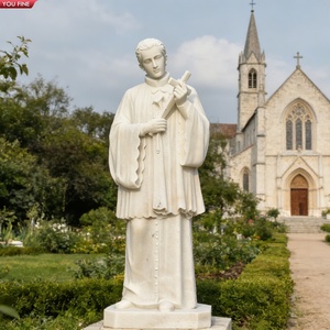 Sculpture de Saint Benoît en marbre blanc de Carrare grandeur nature, sculptée à la main, statue de prêtre catholique pour église, cour, jardin - Product Image 4