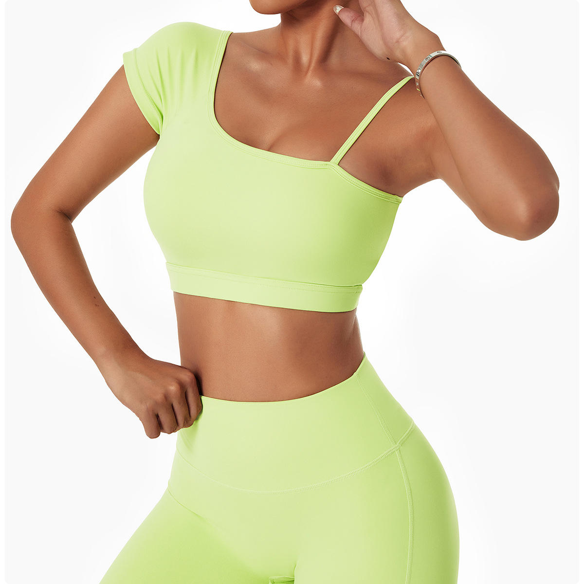 one shoulder lime green