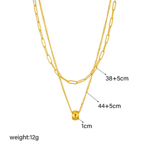 Double Layer Geometric Faceted Ball Pendant Necklace Gold Stainless Steel Chain Fashion Jewelry - Product Image 4