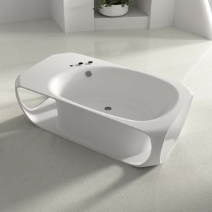 Baignoire autoportante de luxe en surface solide de 75 pouces, design sculptural creux, résine de pierre blanche, baignoire de trempage pour hôtel, villa - Product Image 4