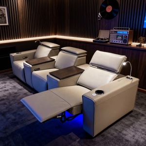 ชุดโฮมเธียเตอร์ทันสมัยแบบปรับเอนได้ โซฟาหนังปรับเอนด้วยระบบไฟฟ้า พร้อมที่พักศีรษะ VIP ช่องเสียบ USB สำหรับชาร์จไฟ โครงไม้ - Product Image 2