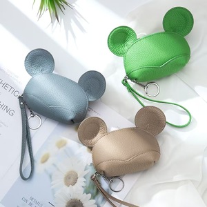 Cute Cartoon <strong>Mouse</strong> Ear First Layer Cowhide Coin <strong>Purse</strong> Genuine Leather Mini Wallet With Wrist Strap Key Chain Small Storage Bag - Product Image 1