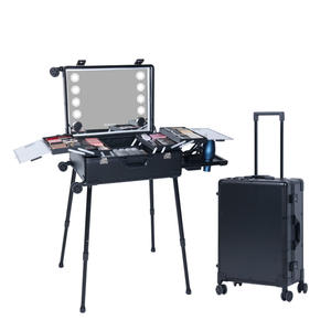 Valise de maquillage Qihui 24 pouces, boîte de rangement cosmétique avec miroir, lumières et roulettes, organiseur de beauté portable pour voyage, design moderne - Product Image 3