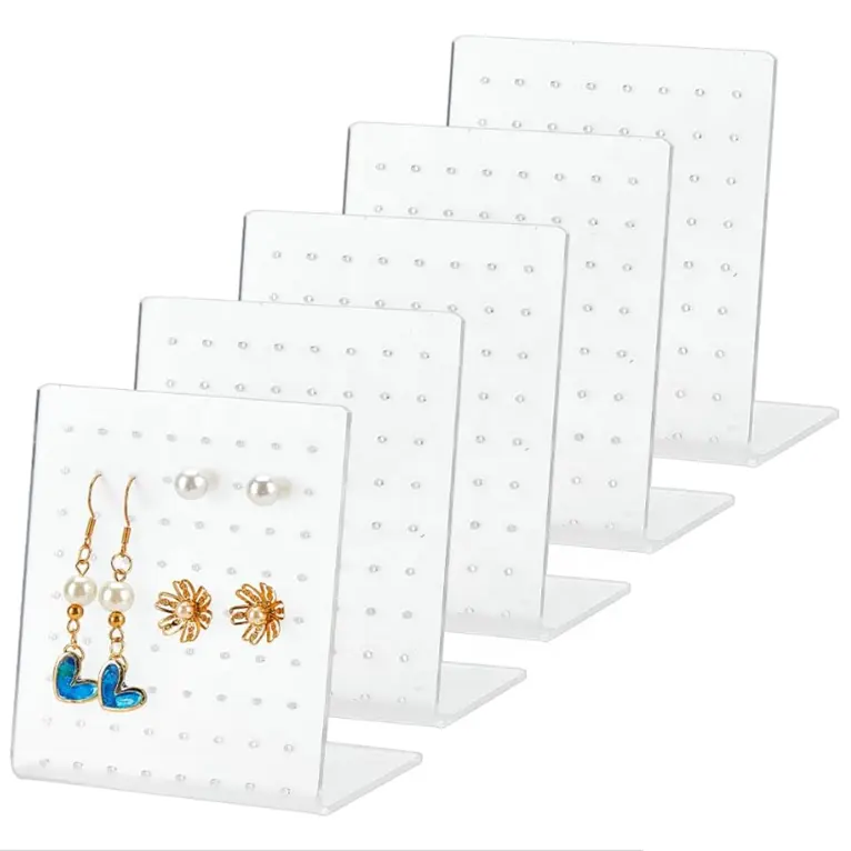 Portable Acrylic Jewelry Display Stand L 72 Holes Stud Earrings Holder for Factory Store Display and Show